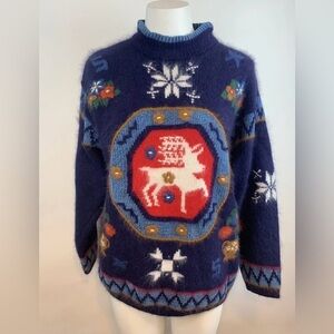 Vtg Rafaella Angora & Wool Nordic Reindeer Christmas Holiday Winter’s Sweater